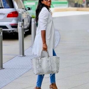 Akris AI Small White and Grey Colored Phyton Suede Messenger Bag